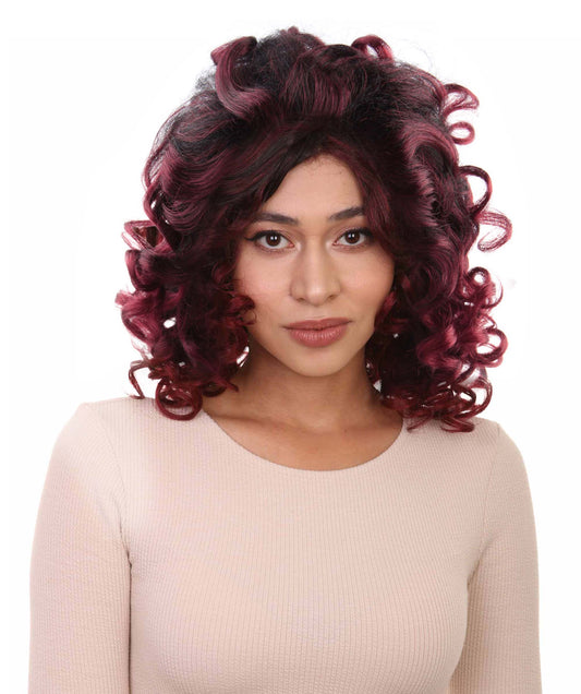 HPO Womens Diva Wig | Redish Purple Curly Glamour Character Halloween Wig | Premium Breathable Capless Cap