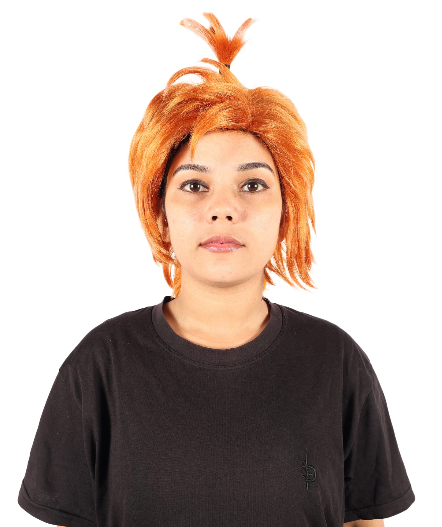 HPO Women’s Spiky Orange Top Knot Wig | Fun and Bold Hairpiece for Unique Looks | Breathable Capless Cap