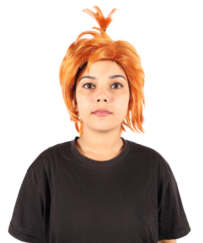 HPO Women’s Spiky Orange Top Knot Wig | Fun and Bold Hairpiece for Unique Looks | Breathable Capless Cap