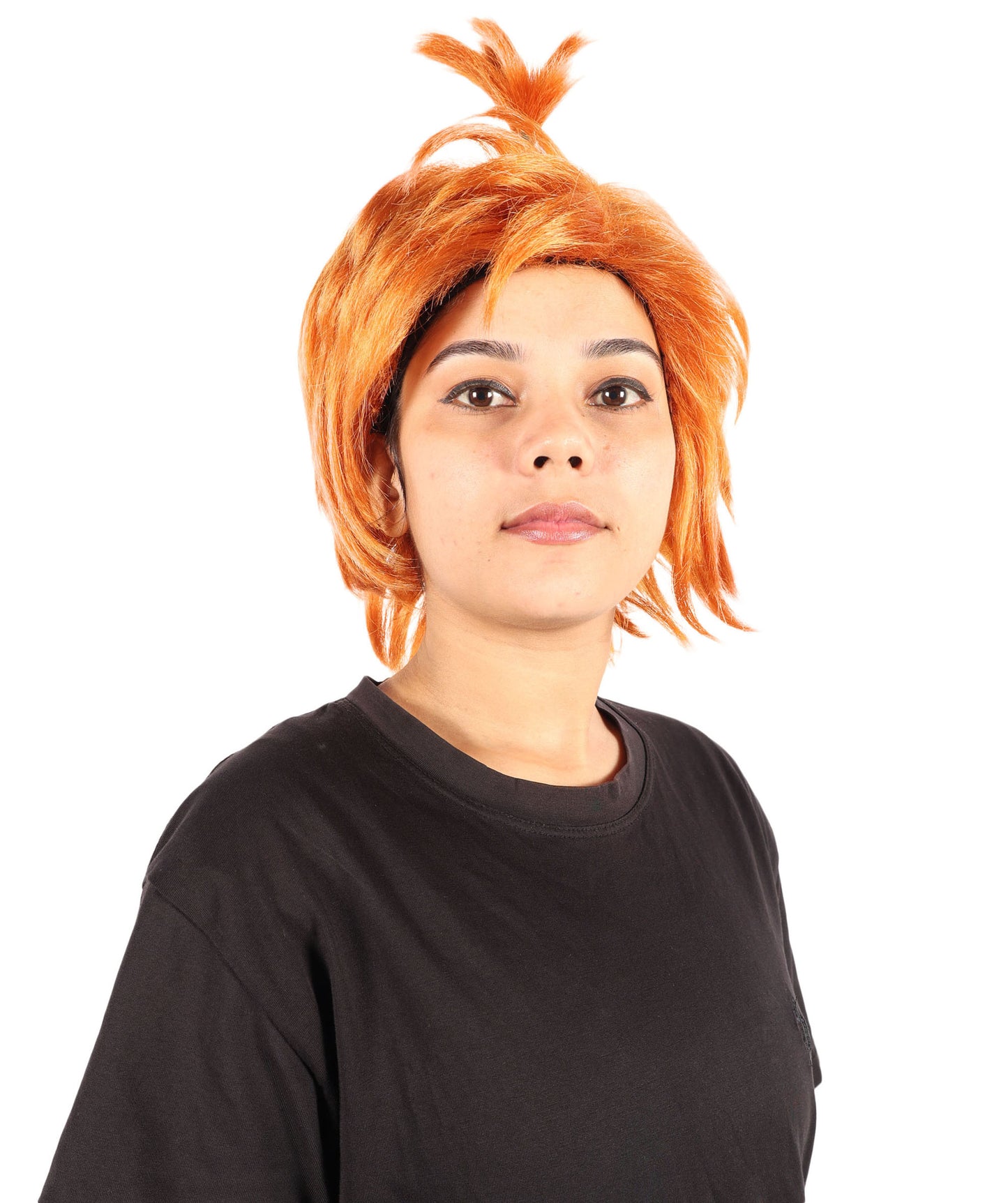 HPO Women’s Spiky Orange Top Knot Wig | Fun and Bold Hairpiece for Unique Looks | Breathable Capless Cap