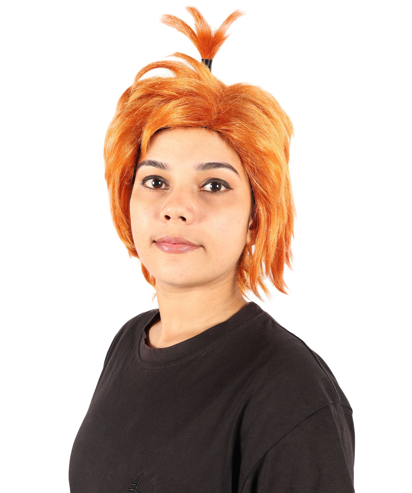 HPO Women’s Spiky Orange Top Knot Wig | Fun and Bold Hairpiece for Unique Looks | Breathable Capless Cap