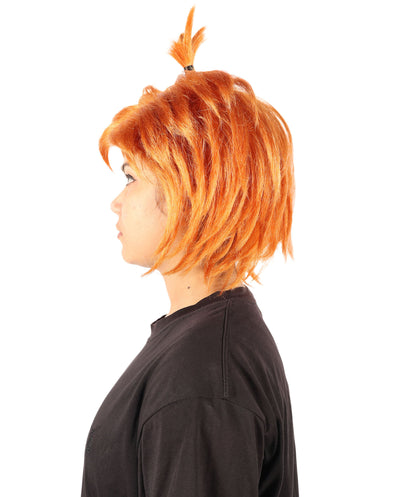 HPO Women’s Spiky Orange Top Knot Wig | Fun and Bold Hairpiece for Unique Looks | Breathable Capless Cap