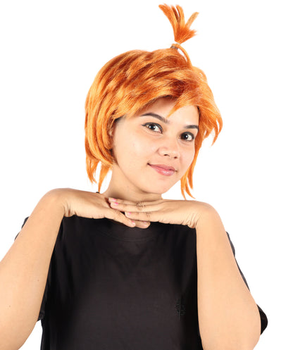 HPO Women’s Spiky Orange Top Knot Wig | Fun and Bold Hairpiece for Unique Looks | Breathable Capless Cap