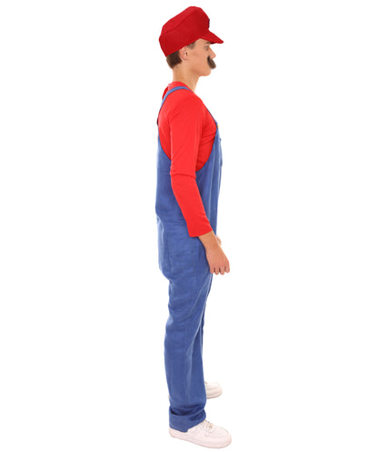 Men's Red 80'S Plumber Costume | Red and Blue Halloween Costume