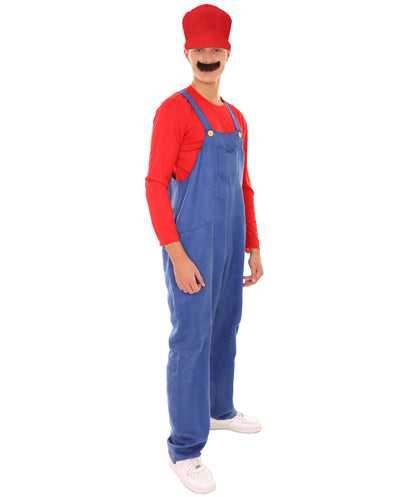 Men's Red 80'S Plumber Costume | Red and Blue Halloween Costume