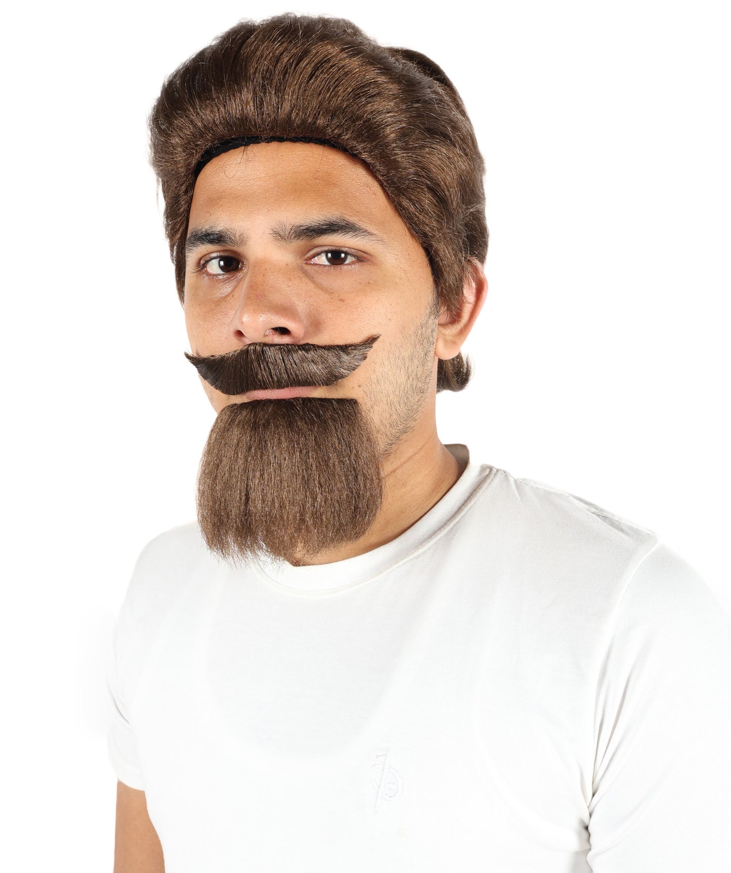 HPO Men’s Wild West Brown Wig Mustache & Beard Set – Rugged Synthetic Hairpiece for Themed Parties