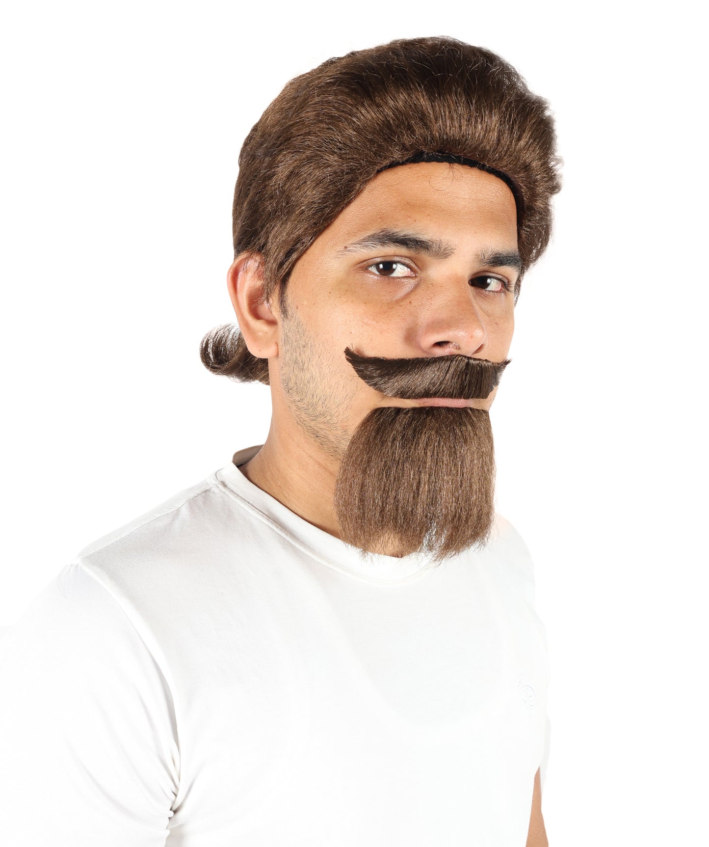 HPO Men’s Wild West Brown Wig Mustache & Beard Set – Rugged Synthetic Hairpiece for Themed Parties