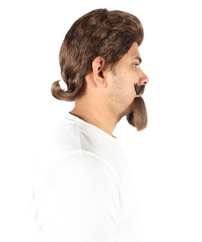 HPO Men’s Wild West Brown Wig Mustache & Beard Set – Rugged Synthetic Hairpiece for Themed Parties