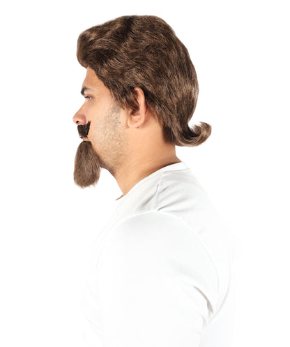 HPO Men’s Wild West Brown Wig Mustache & Beard Set – Rugged Synthetic Hairpiece for Themed Parties