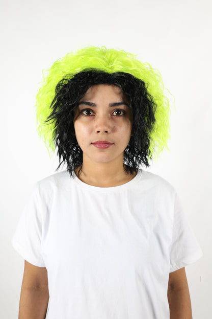 HPO Women’s Wavy Black & Light Green Mixed Chic Wig | Synthetic Long Hair Wig with Heat-Resistant Fibers | Wigs for Halloween, Festivals & Parties