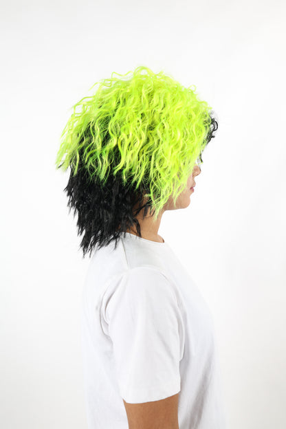 HPO Women’s Wavy Black & Light Green Mixed Chic Wig | Synthetic Long Hair Wig with Heat-Resistant Fibers | Wigs for Halloween, Festivals & Parties