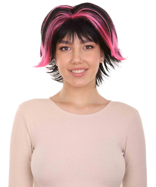 Women's Short Pink & Black wig | Party Ready Fancy Halloween Wig | Premium Breathable Capless Cap