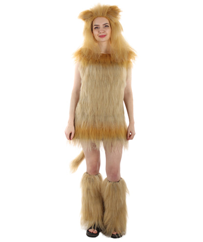 Tan Lion Costume with Fir Boots (Bundle)- Long Synthetic Fibers Orange Color