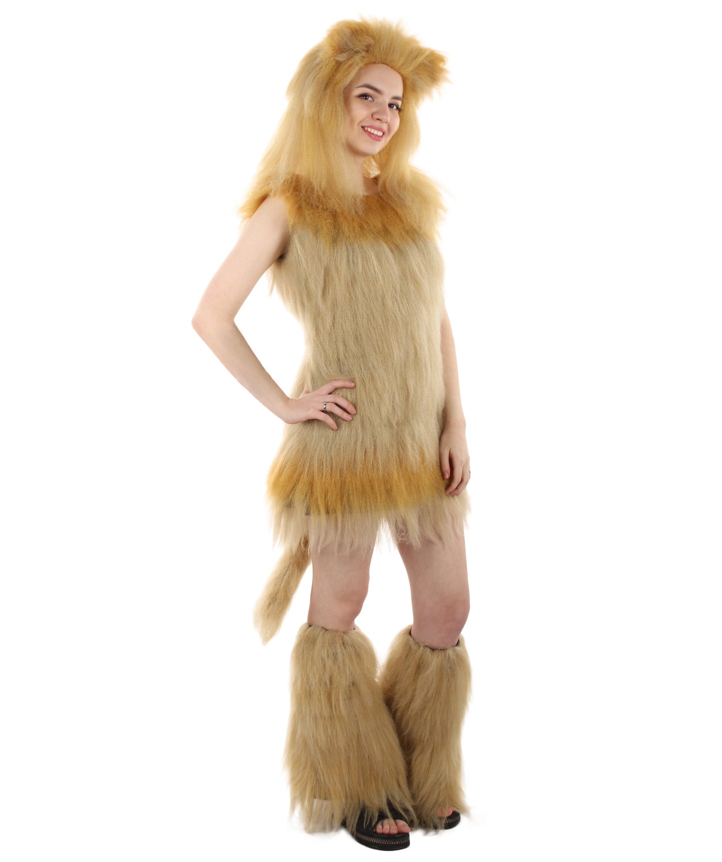 Tan Lion Costume with Fir Boots (Bundle)- Long Synthetic Fibers Orange Color