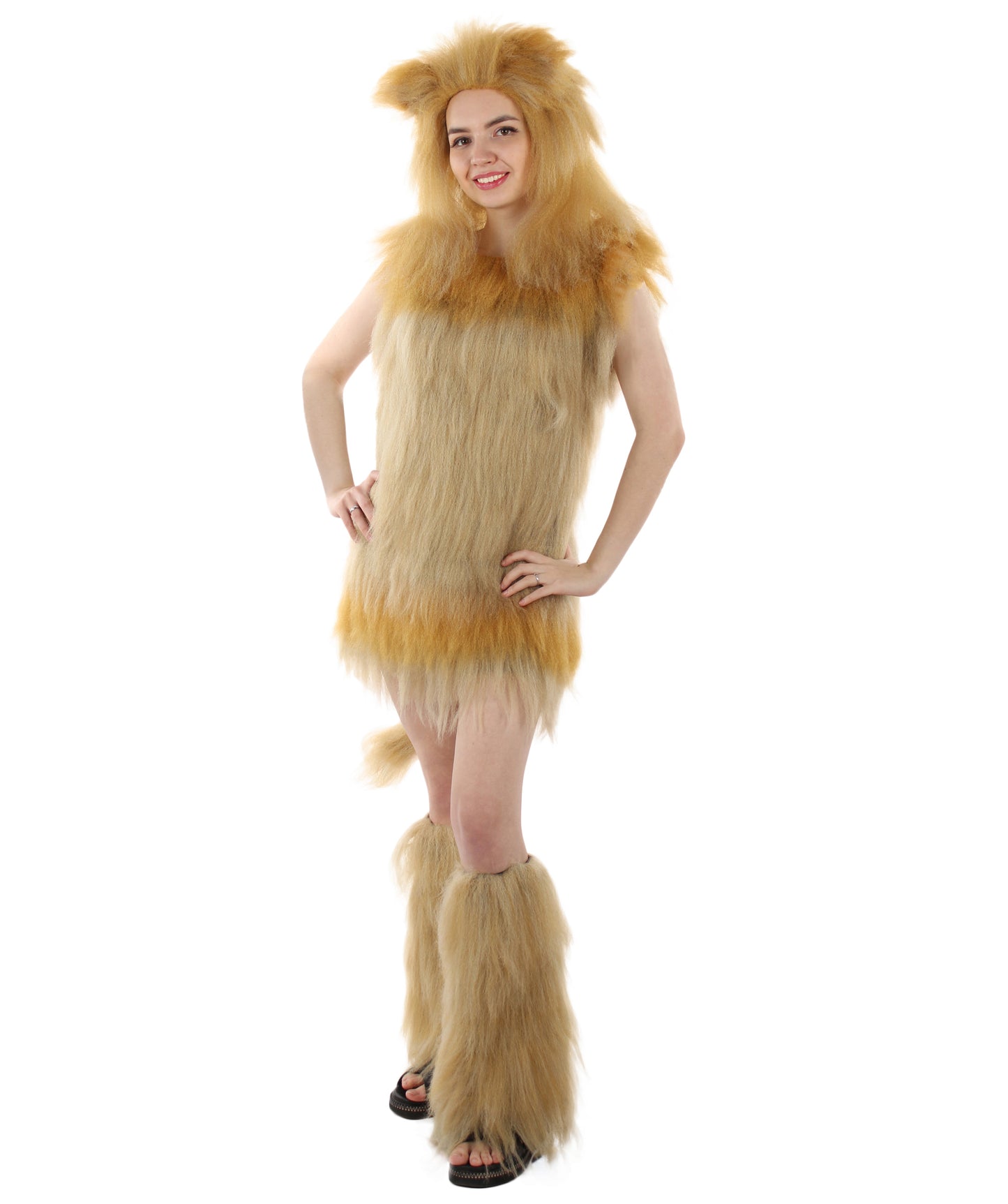 Tan Lion Costume with Fir Boots (Bundle)- Long Synthetic Fibers Orange Color