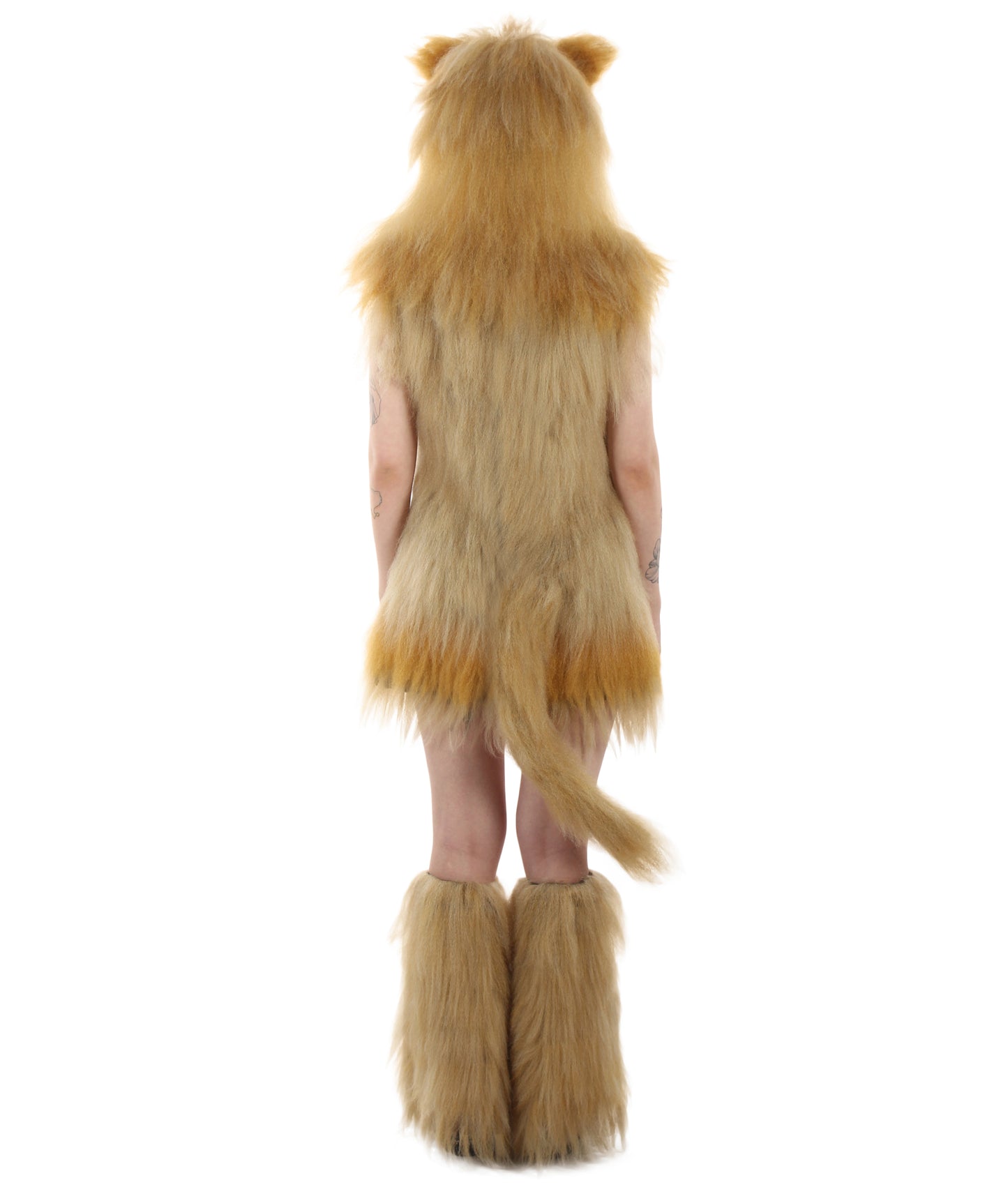 Tan Lion Costume with Fir Boots (Bundle)- Long Synthetic Fibers Orange Color