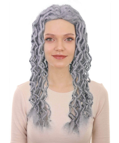 Unisex Gray Crinkle Dreads Wig | Synthetic Hair for Halloween & Costume Parties | Breathable Capless Cap