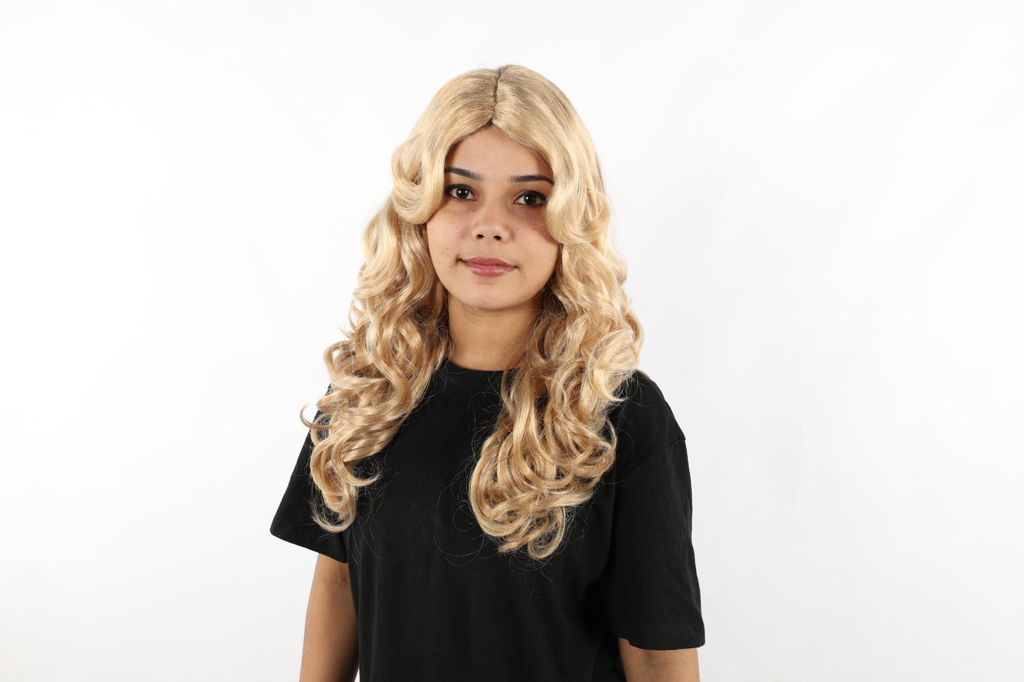 HPO Women's Curly Ombre Blonde Wig – Long Layered Heat-Resistant Synthetic Hairpiece | Natural-Looking Loose Curls with Center Part | Fashion & Party Wig
