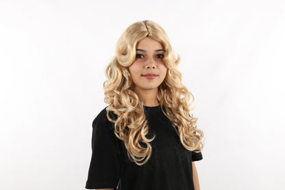 HPO Women's Curly Ombre Blonde Wig – Long Layered Heat-Resistant Synthetic Hairpiece | Natural-Looking Loose Curls with Center Part | Fashion & Party Wig