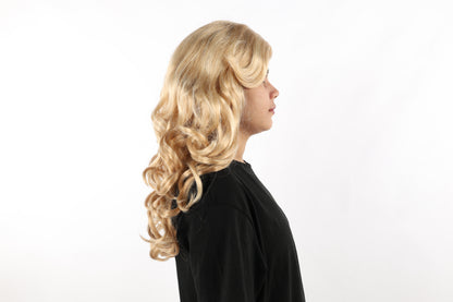 HPO Women's Curly Ombre Blonde Wig – Long Layered Heat-Resistant Synthetic Hairpiece | Natural-Looking Loose Curls with Center Part | Fashion & Party Wig