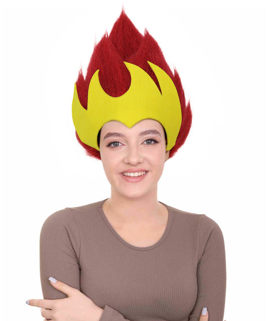 Women’s Fantasy Queen Fiery Red and Yellow Spiked Wig | Regal Villainess Hairpiece| Ideal for Halloween | Breathable Capless Cap