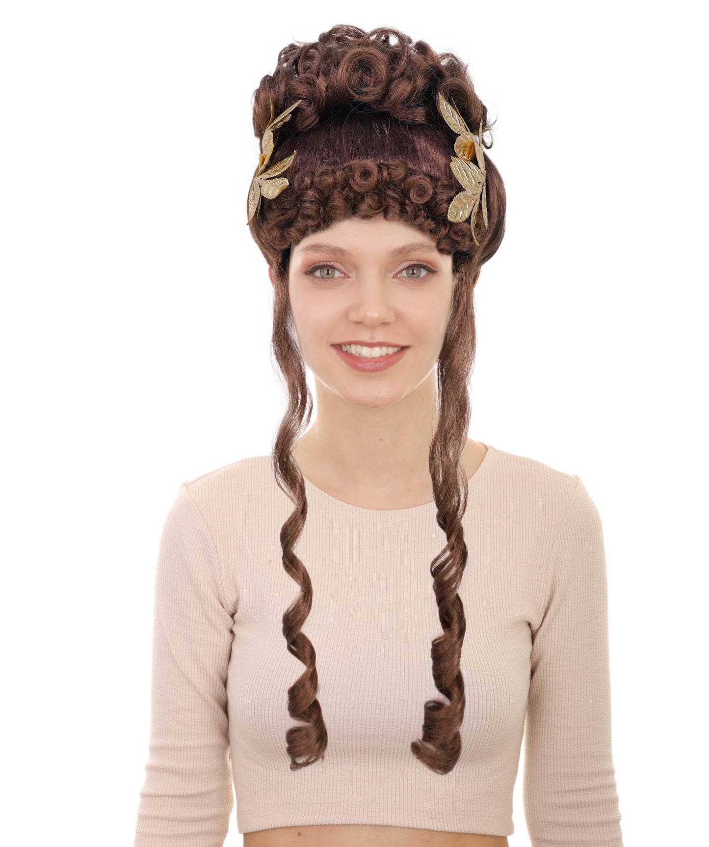 Women's Laurel Leaf Headpiece with Gold Wig | Roman & Greek Goddess-Inspired Accessory for Halloween & Themed Events | Premium Synthetic Hair with Adjustable Fit