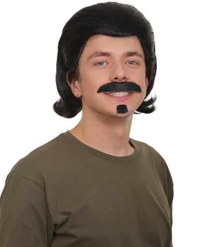 Men's Black Slick Back Dutch Van Der Linde Wig – Red Dead Redemption Inspired Costume Wig for Cosplay & Halloween – Realistic Long Curly Slick Back Hair Wig for Men