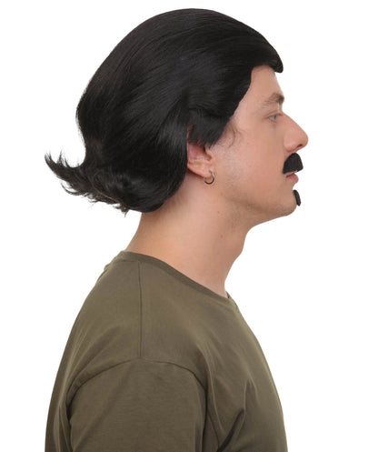 Men's Black Slick Back Dutch Van Der Linde Wig – Red Dead Redemption Inspired Costume Wig for Cosplay & Halloween – Realistic Long Curly Slick Back Hair Wig for Men