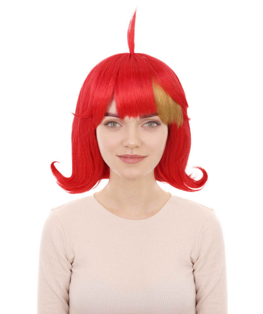HPO Women's Red Bob Wig with Curly Bangs | Short Colorful Hairpiece | For Halloween Parties, Stage Acts & Themed Events