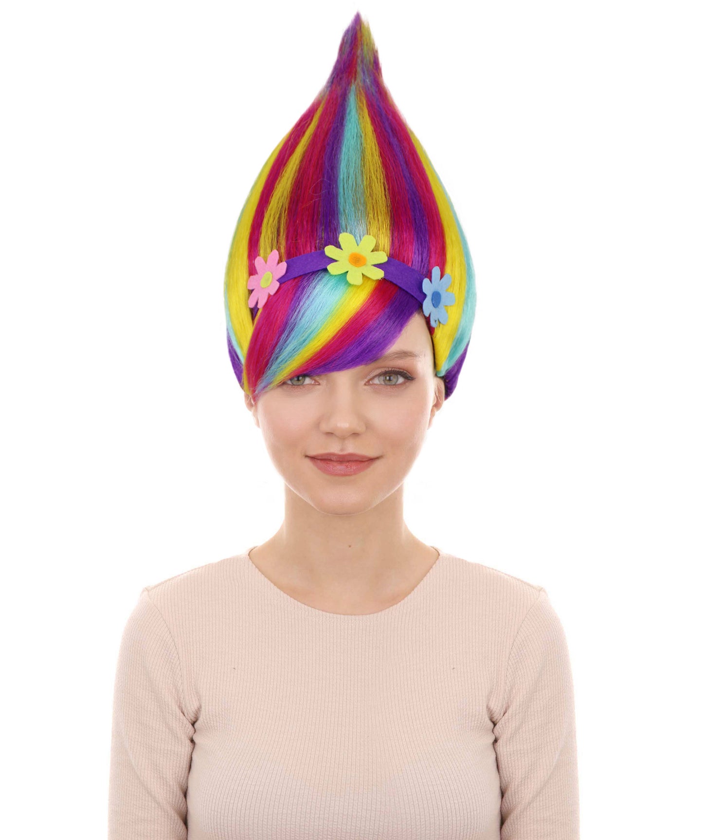 Women’s Rainbow Onion -Style High-Point Troll Wig | Ideal for Halloween | Breathable Capless Cap