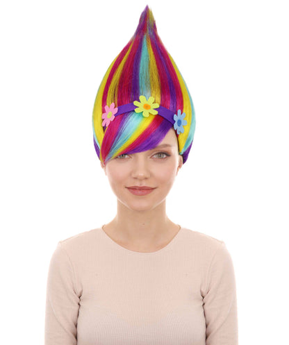 Women’s Rainbow Onion -Style High-Point Troll Wig | Ideal for Halloween | Breathable Capless Cap