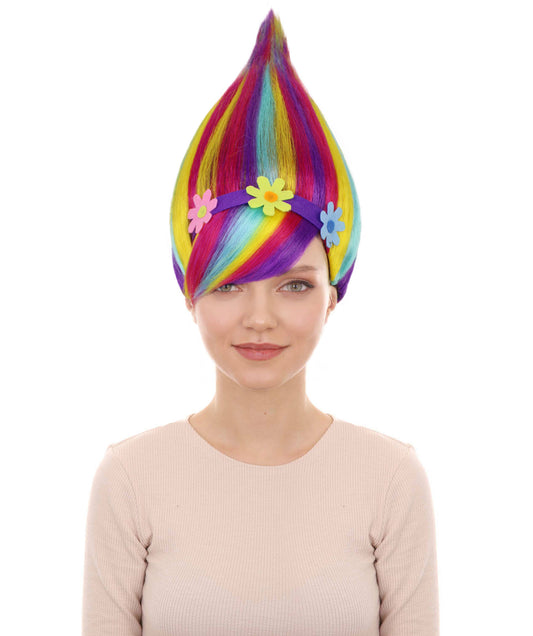 Women’s Rainbow Onion -Style High-Point Troll Wig | Ideal for Halloween | Breathable Capless Cap