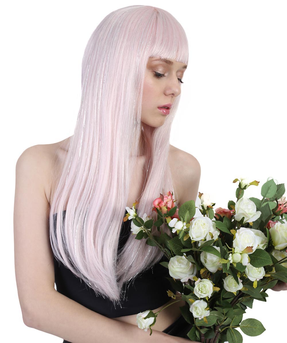 Pink & Silver Tinsel Wig