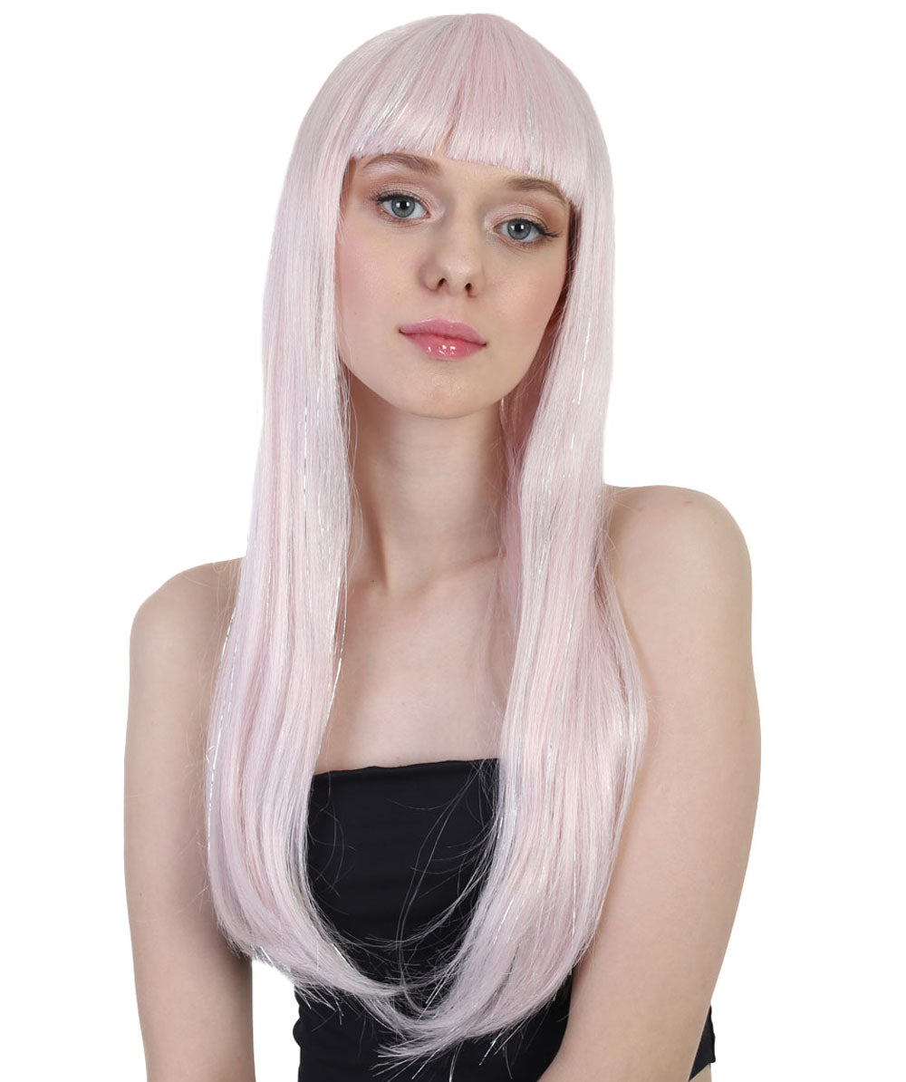 Pink & Silver Tinsel Wig