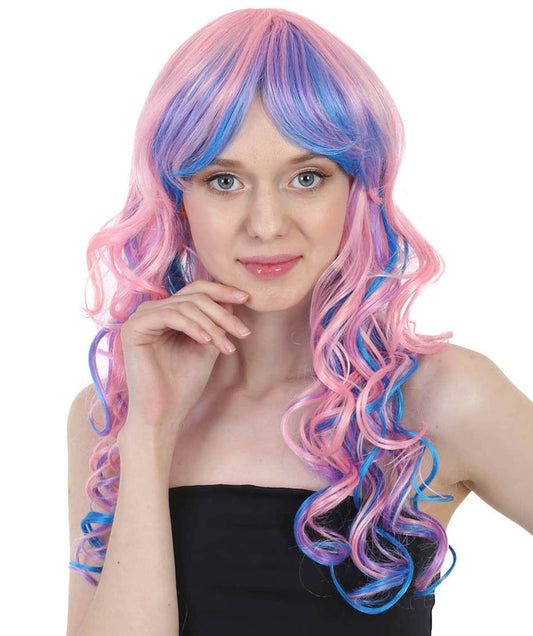 Rave Candy Purple & Blue Womens Wig | Long Curly Halloween Wig | Premium Breathable Capless Cap