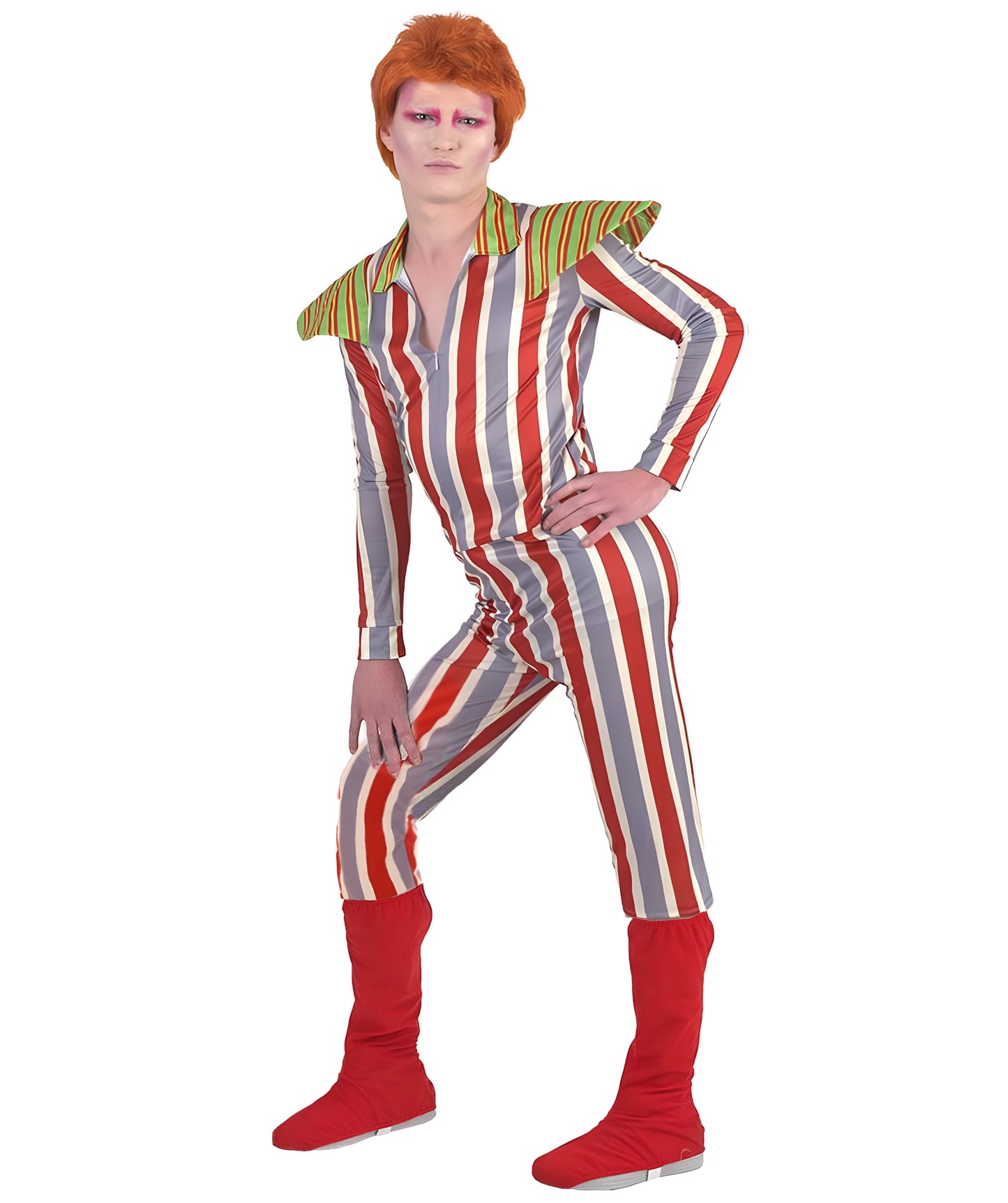 Men's 70's Singer 2Pc Stripes Costume | Multi Halloween Fancy Costume