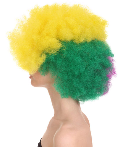 HPO Women's Carnival Mardi Gras Tri-Color Wig | Jumbo Afro Halloween Wig | Premium Breathable Capless Cap