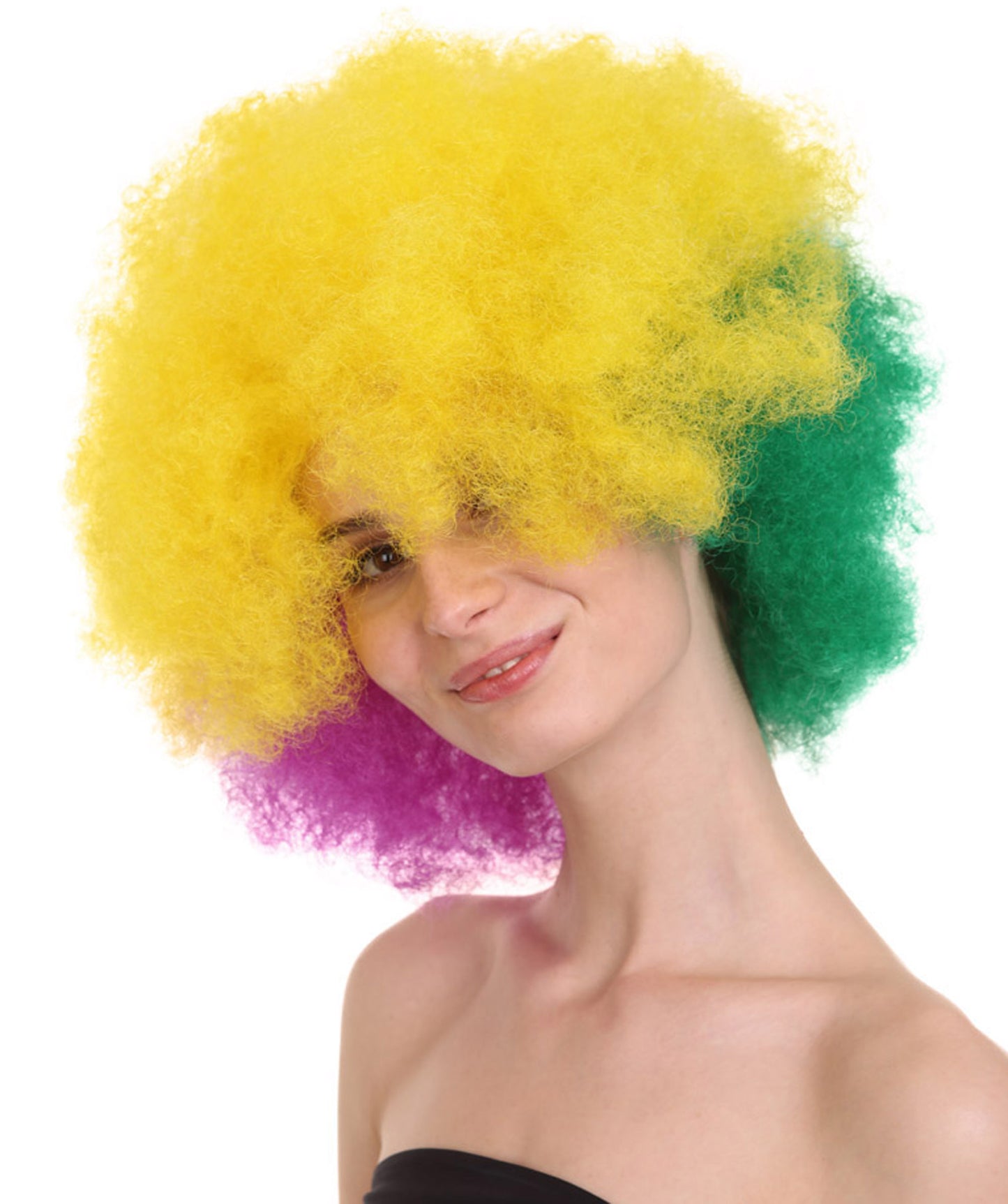 HPO Women's Carnival Mardi Gras Tri-Color Wig | Jumbo Afro Halloween Wig | Premium Breathable Capless Cap