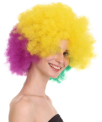 HPO Women's Carnival Mardi Gras Tri-Color Wig | Jumbo Afro Halloween Wig | Premium Breathable Capless Cap