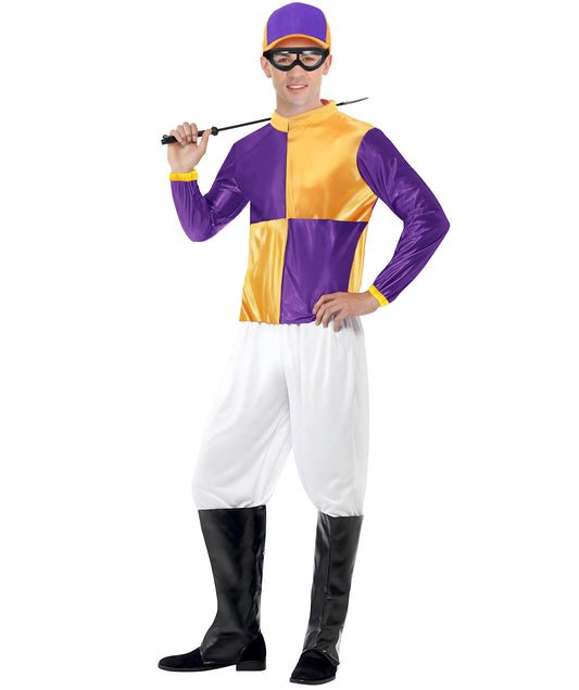 Men’s Jockey Multiple Color Costume Outfit | Complete Racing-Themed Silks, Pants & Cap | Halloween Cosplay Stage & Roleplay Event Attire