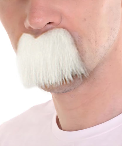 Men's Short Fluffy White Scientist Mustache , Stage ready perfect for cosplay, drag, and performance