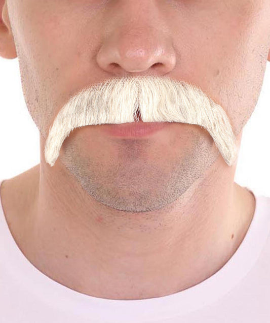HPO  Men's Long Cowboy White Moustache Novelty False Facial Hair| Costume Accessory