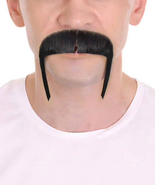 HPO Men's Fake Human Hair Handlebar Western Mustache | Black