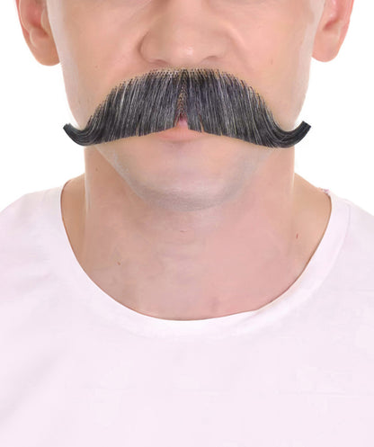 HPO Men's Fake Human Hair Western Grandpa Mustache Guy | Mixed Black and Grey Color