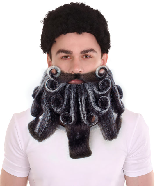 HPO Men's Giant Grey & Brown Twisted Wizard Champion Mustache and Beard