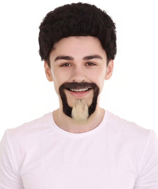 HPO Men's Black and Blonde Beard Set | Perfect for Halloween | Flame-retardant Synthetic Fiber
