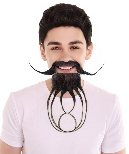 HPO Men's Black Pointy Beard & Mustache | Perfect for Halloween | Flame-retardant Synthetic Fiber