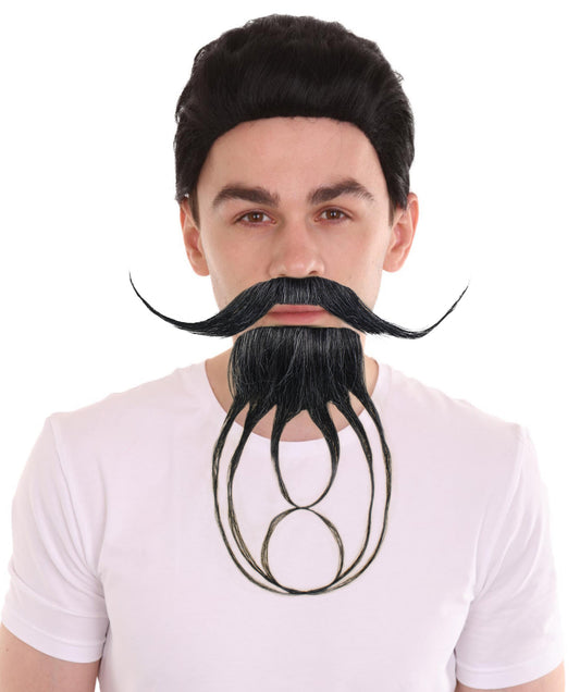 HPO Men's Black Pointy Beard & Mustache | Perfect for Halloween | Flame-retardant Synthetic Fiber