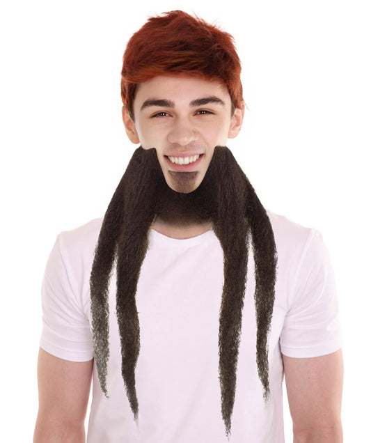 HPO Men's Stylish Long Beard & Mustache Set I Perfect for Halloween I Flame-retardant Synthetic Fiber