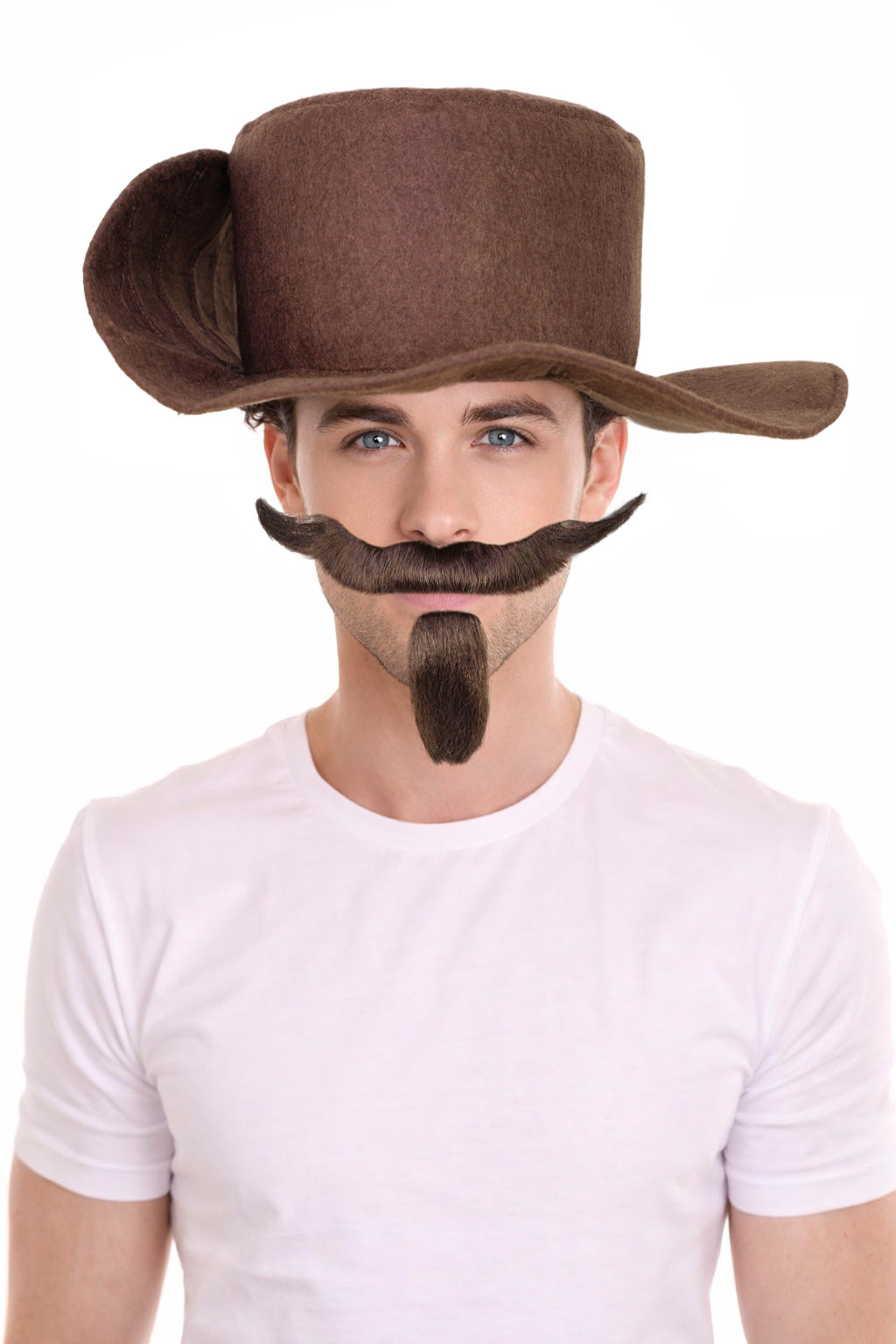 HPO Men The Dandy Mahogany Brown Medieval 1920s 1950s Men Costume Chin Patch Moustache Set | Includes Mustache, Beard, and Head Cap | Perfect for Themed Parties Halloween